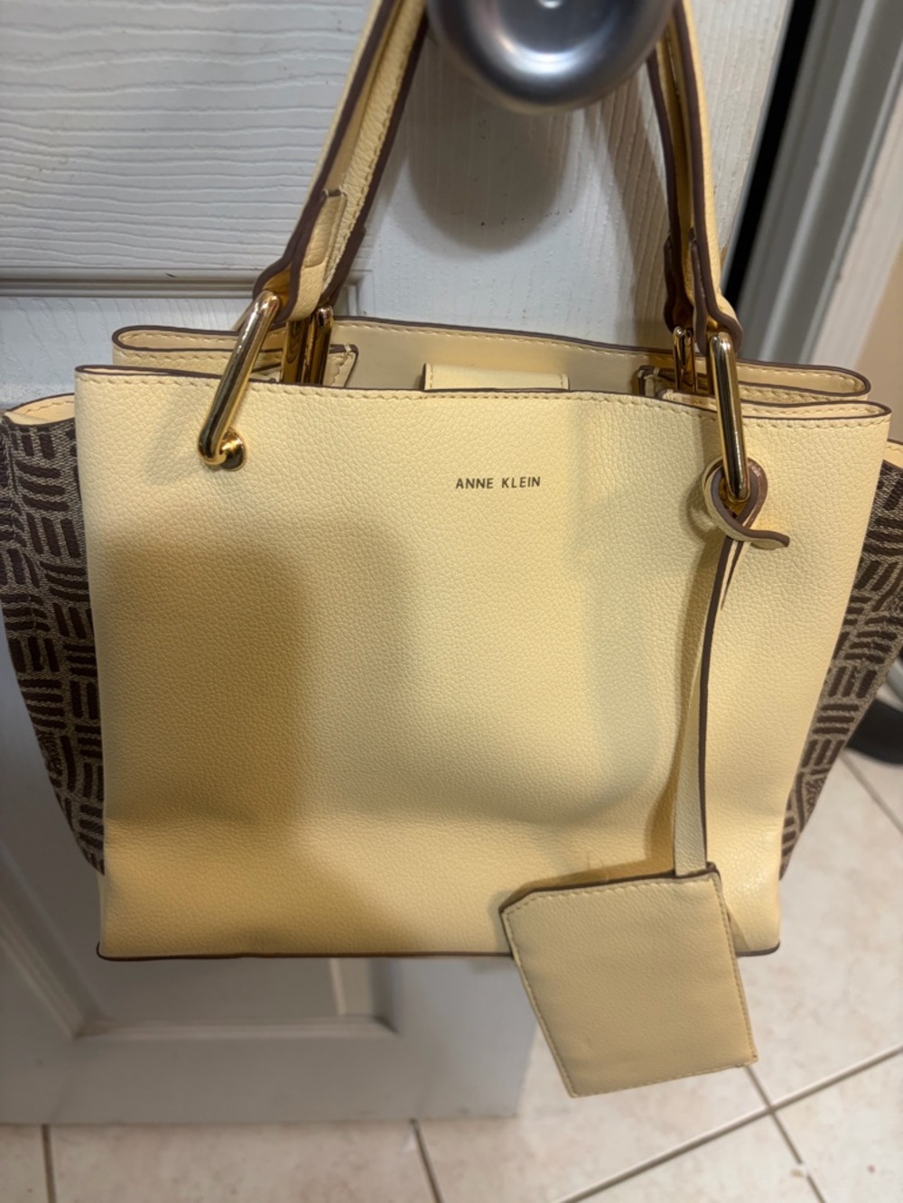 Anne Klein Cream and Brown Satchel with Gold Hardware